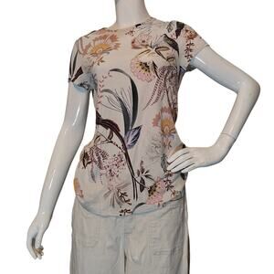 Ted Baker London Floral Bird Print Short Sleeve Tee Top Size 2